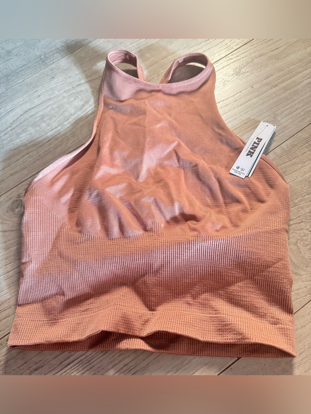 PINK Victoria's Secret Ribbed High-Neck athletic Tank in Peach Pink